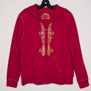Vintage Y2K Oleg Cassini Red Gold Embroidered Zip Hoodie Size L